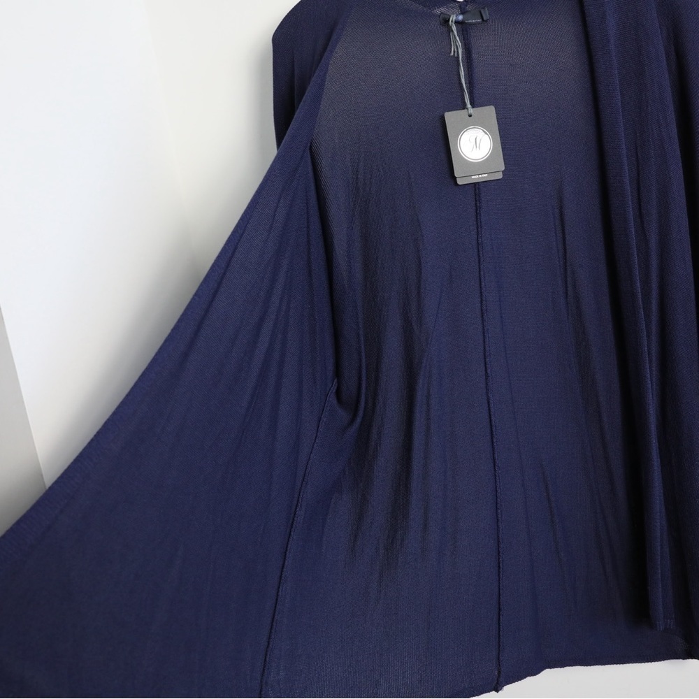 NWT Made in Italy cardigan navy new open front knit classic dark stretch L OS - Picture 7 of 9